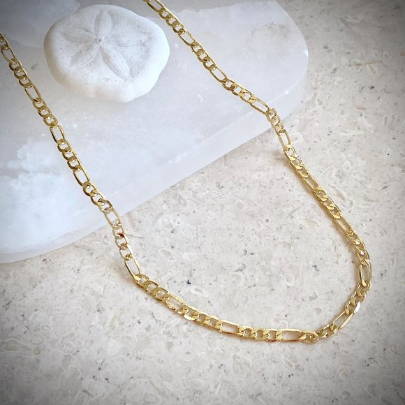 NWT 14K Gold Plated Sterling Forever Figaro Chain Necklace - Picture 4 of 8